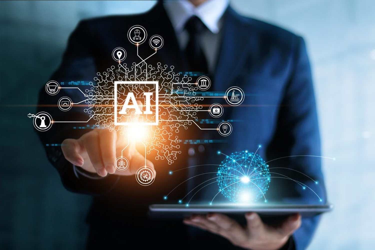 Auditório corporativo com líderes atentos assistindo a uma palestra sobre inteligência artificial e futuro dos negócios.